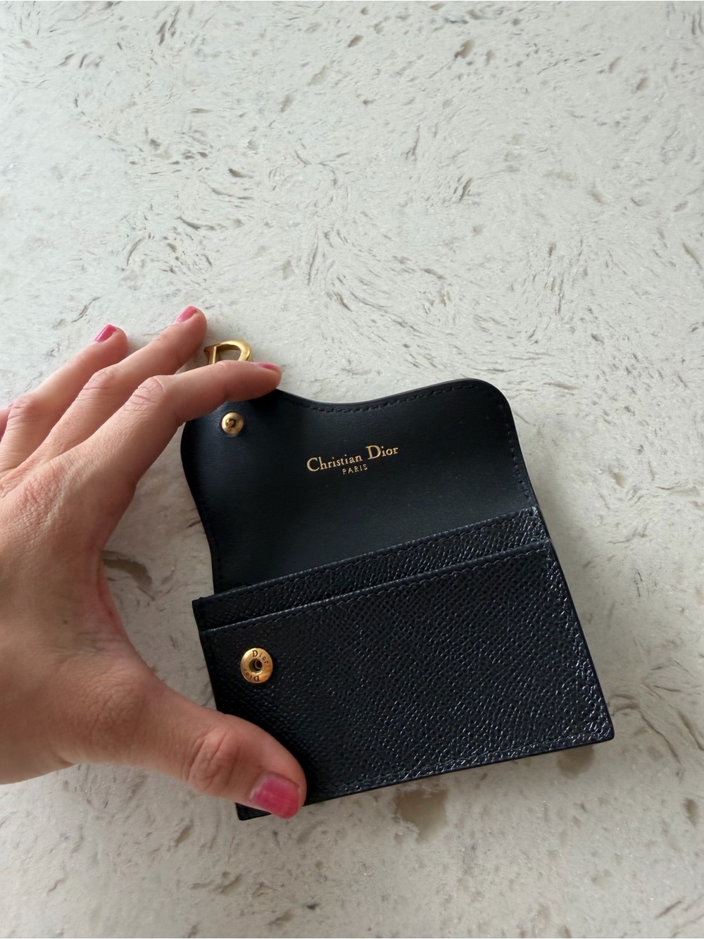 Dior Black Leather Card & Key Holder with Gold 'D' Accent - Picture 9 of 10